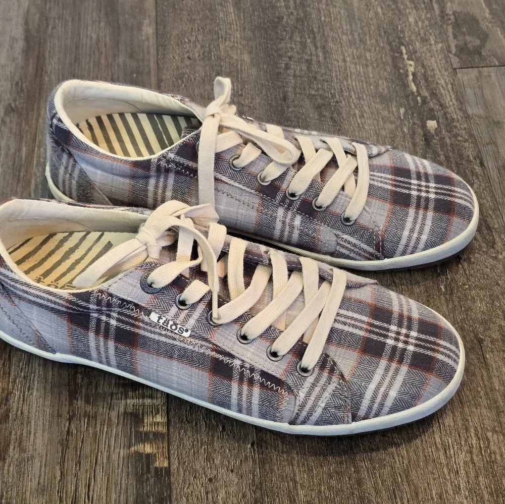 TAOS Star Gray Plaid Lace Up Casual Sneakers Canvas  Low Top Shoes Womens 10